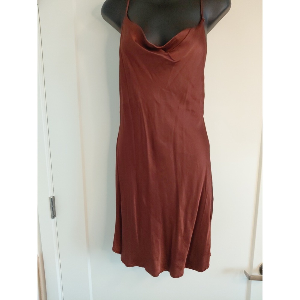 Sweet Lemon Slip Dress Burgandy Midi Slip Sz‎ L BohoClub Wear Party Sexy Linen